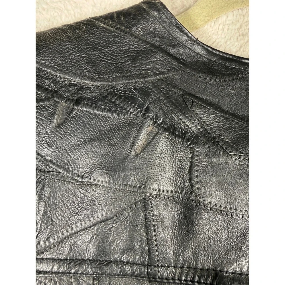 South Territory Patchwork Leather Vest Mens XL Black Good Biker Moto Rocker Vtg